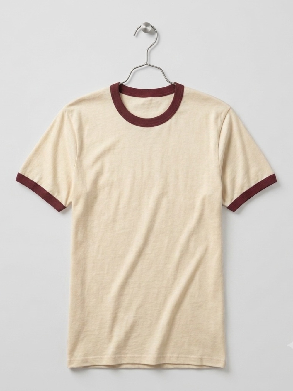 Men's Cream Ringer T-Shirt with Burgundy Trim